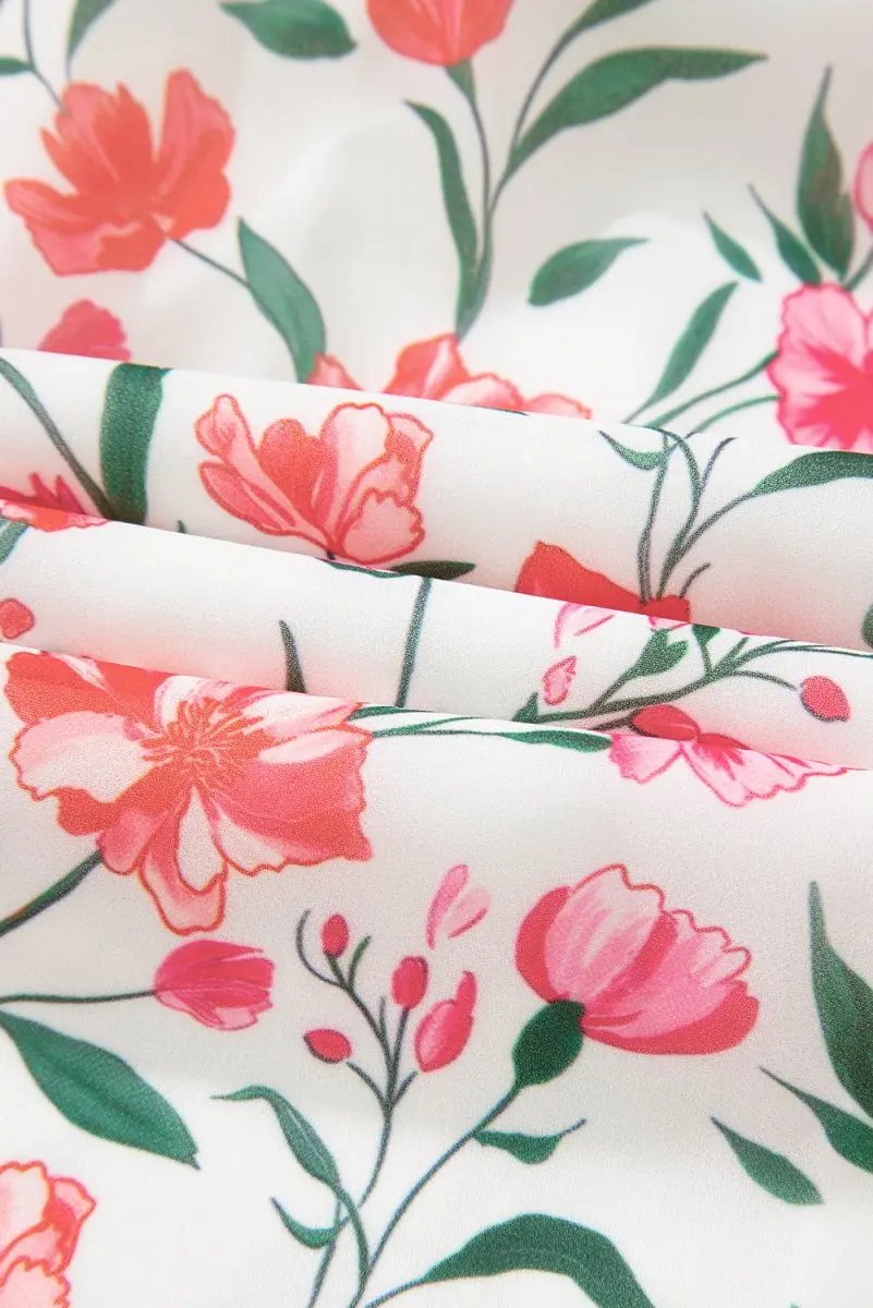 Pink Floral Puff Sleeve Square Neck Empire Waist Maxi Dress - Love Salve